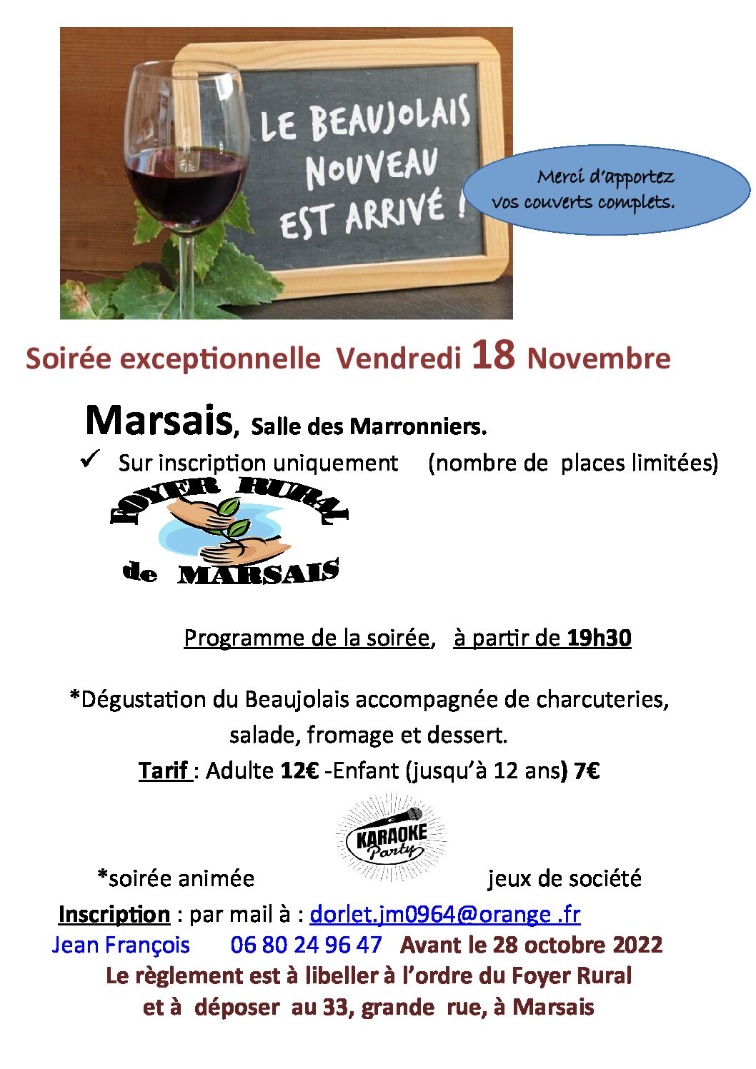 Soirée Beaujolais le vendredi 18 novembre 2022